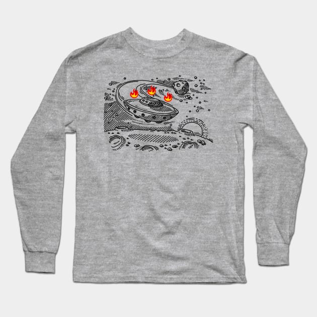 Flying Saucer Approaching Fire Planet Long Sleeve T-Shirt by Hogan